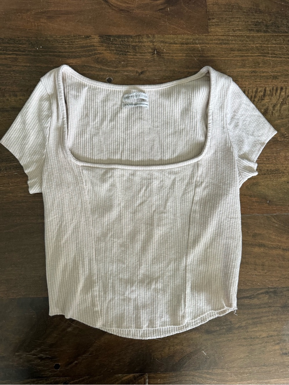 Urban Outfitters Beige Ribbed Square-Neck Crop Top